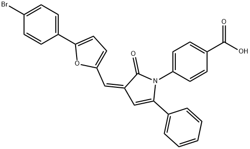 (Z)-4-(3-((5-(4-broMophenyl)furan-2-yl)Methylene)-2-oxo-5-phenyl-2,3-dihydro-1H-pyrrol-1-yl)benzoic acid Struktur