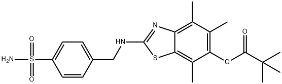 Propanoic  acid,  2,2-dimethyl-,  2-[[[4-(aminosulfonyl)phenyl]methyl]amino]-4,5,7-trimethyl-6-benzothiazolyl  ester Struktur