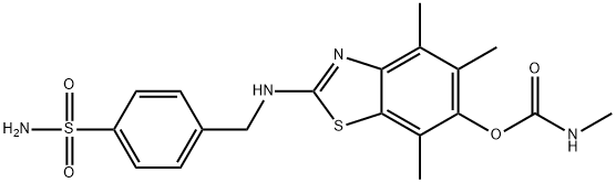 Benzenesulfonamide,  4-[[[4,5,7-trimethyl-6-[[(methylamino)carbonyl]oxy]-2-benzothiazolyl]amino]methyl]- Struktur