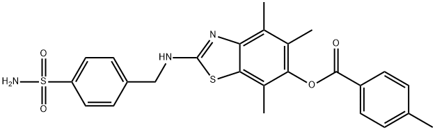 Benzoic  acid,  4-methyl-,  2-[[[4-(aminosulfonyl)phenyl]methyl]amino]-4,5,7-trimethyl-6-benzothiazolyl  ester Struktur