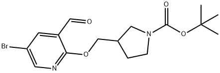 tert-Butyl 3-((5-bromo-3-formylpyridin-2-yloxy)-methyl)pyrrolidine-1-carboxylate Struktur