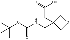 2-(3-(((tert-Butoxycarbonyl)amino)methyl)oxetan-3-yl)acetic acid Struktur