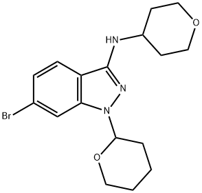 6-Bromo-1-(tetrahydro-2H-pyran-2-yl)-N-(tetrahydro-2H-pyran-4-yl)-1H-indazol-3-amine Struktur