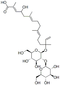 14-[(2-O-b-D-glucopyranosyl-b-D-glucopyranosyl)oxy]-4-hydroxy-2,6,10,14-tetramethyl-2,6,10,15-Hexadecatetraenoic acid Struktur