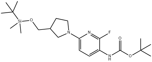 t-Butyl 6-(3-((tert-butyldimethylsilyloxy)methyl)-pyrrolidin-1-yl)-2-fluoropyridin-3-ylcarbamate Struktur