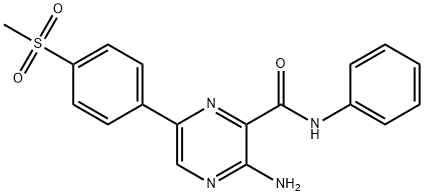 3-Amino-6-[4-(methylsulfonyl)phenyl]-N-phenyl-2-pyrazinecarboxamide Struktur