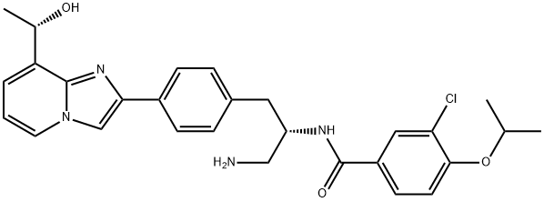 N-((S)-1-aMino-3-(4-(8-((S)-1-hydroxyethyl)iMidazo[1,2-a]pyridin-2-yl)phenyl)propan-2-yl)-3-chloro-4-isopropoxybenzaMide Struktur