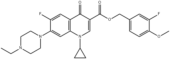 3-Quinolinecarboxylic acid, 1-cyclopropyl-7-(4-ethyl-1-piperazinyl)-6-fluoro-1,4-dihydro-4-oxo-, (3-fluoro-4-Methoxyphenyl)Methyl ester Struktur