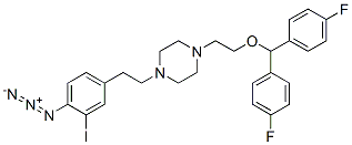 1-(2-(bis-(4-fluorophenyl)methoxy)ethyl)-4-(2-(4-azido-3-iodophenyl)ethyl)piperazine Struktur