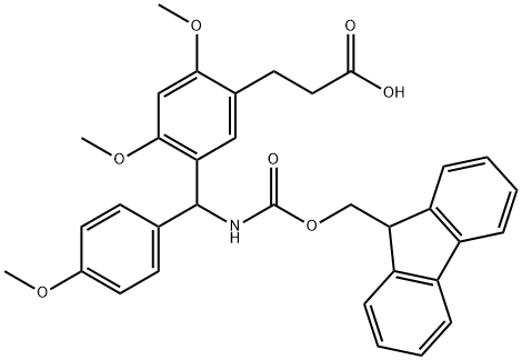 N-fluorenylmethyloxycarbonyl-((carboxyethyl-2,4-dimethoxyphenyl)-4'-methoxyphenyl)methylamine Struktur