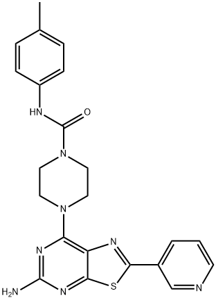 4-(5-Amino-2-pyridin-3-yl-thiazolo[5,4-d]pyrimidin-7-yl)-piperazine-1-carboxylic acid p-tolylamide Struktur