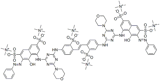 Methanaminium, N,N,N-trimethyl-, salt with 4,4-1,2-ethenediylbis(3-sulfo-4,1-phenylene)imino6-(4-morpholinyl)-1,3,5-triazine-4,2-diyliminobis5-hydroxy-6-(phenylazo)-2,7-naphthalenedisulfonic acid (6:1) Struktur