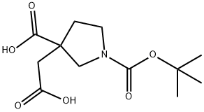 1-(tert-butoxycarbonyl)-3-(carboxymethyl)pyrrolidine-3-carboxylic acid Struktur