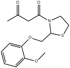 1-[2-[(2-methoxyphenoxy)methyl]thiazolidin-3-yl]butane-1,3-dione Struktur