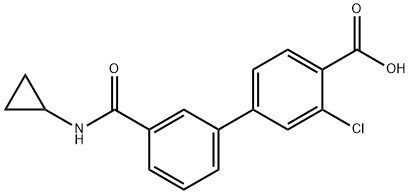 2-Chloro-4-[3-(cyclopropylaminocarbonyl)phenyl]benzoic acid Struktur