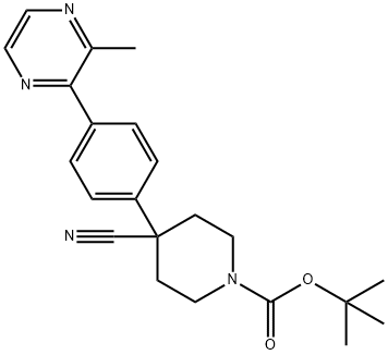 tert-Butyl 4-cyano-4-(4-(3-Methylpyrazin-2-yl)phenyl)piperidine-1-carboxylate Struktur