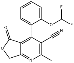 5-[2-(difluoromethoxy)phenyl]-3-methyl-7-oxo-8-oxa-2-azabicyclo[4.3.0] nona-1,3,5-triene-4-carbonitrile Struktur