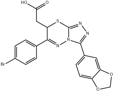 2-[9-benzo[1,3]dioxol-5-yl-3-(4-bromophenyl)-5-thia-1,2,7,8-tetrazabic yclo[4.3.0]nona-2,6,8-trien-4-yl]acetic acid Struktur