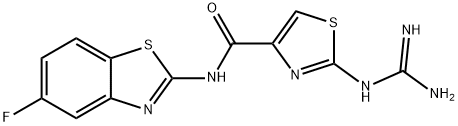 N-(5-fluorobenzothiazol-2-yl)-2-guanidinothiazole-4-carboxamide Struktur