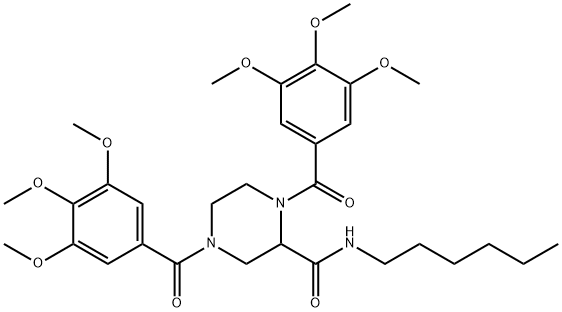 1,4-Bis(3,4,5-trimethoxybenzoyl)-N-hexyl-2-piperazinecarboxamide Struktur