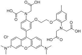 1-[2-AMINO-5-(3-DIMETHYLAMINO-6-DIMETHYL-AMMONIO-9-XANTHENYL)PHENOXY]-2-(2-AMINO-5-METHYLPHENOXY)-ETHANE-N,N,N',N'-TETRAACETIC ACID CHLORIDE Struktur