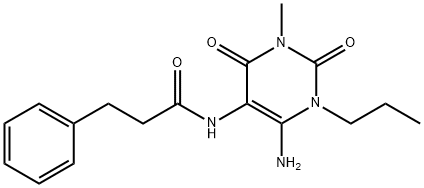 Benzenepropanamide,  N-(6-amino-1,2,3,4-tetrahydro-3-methyl-2,4-dioxo-1-propyl-5-pyrimidinyl)- Struktur