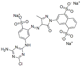 trisodium 3-[4-[[5-[(4-amino-6-chloro-1,3,5-triazin-2-yl)amino]-2-sulphonatophenyl]azo]-4,5-dihydro-3-methyl-5-oxo-1H-pyrazol-1-yl]naphthalene-1,5-disulphonate  Struktur