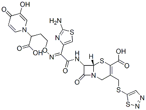 7-(-2-(2-aminothiazol-4-yl)-2-(3-(3-hydroxy-4-pyridon-1-yl)-3-carboxypropoxyimino)acetamido)-3-(1,2,3-thiadiazol-5-yl)-thiomethyl-3-cephem-4-carboxylic acid Struktur