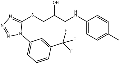 1-[(4-methylphenyl)amino]-3-[1-[3-(trifluoromethyl)phenyl]tetrazol-5-y l]sulfanyl-propan-2-ol Struktur