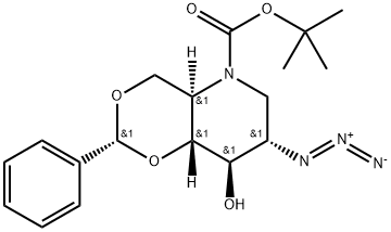 2-AZIDO-4,6-O-BENZYLIDENE-N-(TERT-BUTOXYCARBONYL)-1,2,5-TRIDEOXY-1,5-IMINO-D-GLUCITOL Struktur