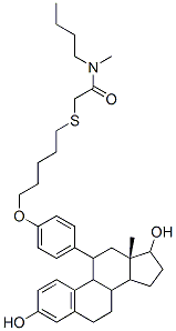 N-butyl-2-(5-(4-(3,17-dihydroxyestra-1,3,5(10)-trien-11-yl)phenoxy)pentylthio)-N-methylacetamide Struktur