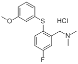 Benzenemethanamine, 5-fluoro-2-((3-methoxyphenyl)thio)-N,N-dimethyl-,  hydrochloride Struktur