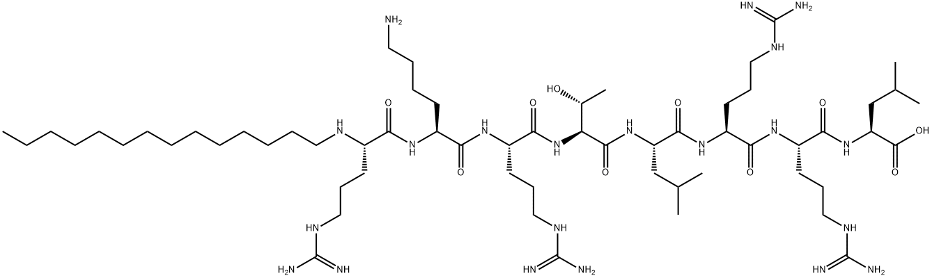 N-myristoyl-arginyl-lysyl-arginyl-threonyl-leucyl-arginyl-arginyl-leucine Struktur