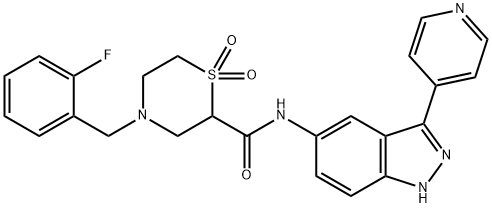 4-[(2-Fluorophenyl)Methyl]-N-[3-(4-pyridinyl)-1H-indazol-5-yl]-2-thioMorpholinecarboxaMide 1,1-Dioxide Struktur