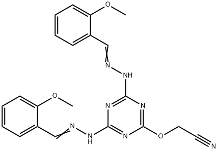 ((4,6-Bis(((2-methoxyphenyl)methylene)hydrazino)-1,3,5-triazin-2-yl)ox y)acetonitrile Struktur