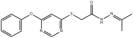 ((6-Phenoxy-4-pyrimidinyl)thio)acetic acid (1-methylethylidene)hydrazide Struktur