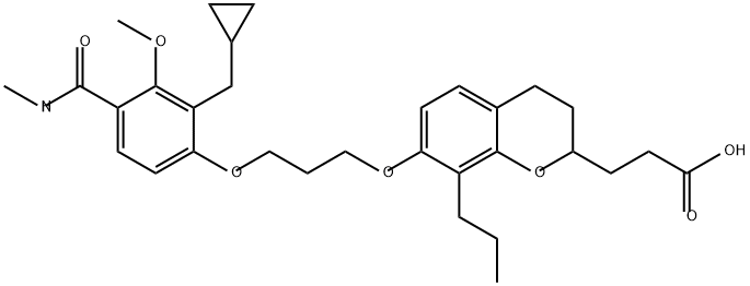 7-(3-(2-(cyclopropylmethyl)-3-methoxy-4-((methylamino)carbonyl)phenoxy)propoxy)-3,4-dihydro-8-propyl-2H-1-benzopyran-2-propanoic acid Struktur