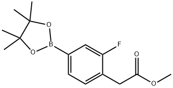 [2-Fluoro-4-(4,4,5,5-tetramethyl-[1,3,2]dioxaborolan-2-yl)-phenyl]-acetic acid methyl ester Struktur