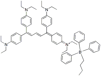 diethyl{4-[1,5,5-tris(4-diethylaminophenyl)penta-2,4-dienylidene]cyclohexa-2,5-dienylidene}ammonium butyltriphenylborate Struktur