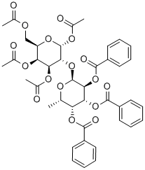 1,3,4,6-Tetra-O-acetyl-2-O-(2,3,4-tri-O-benzoyl-a-L-fucopyranosyl)-D-galactopyranose Struktur