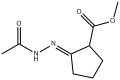 Cyclopentanecarboxylic acid, 2-(acetylhydrazono)-, methyl ester, (E)- (9CI) Struktur