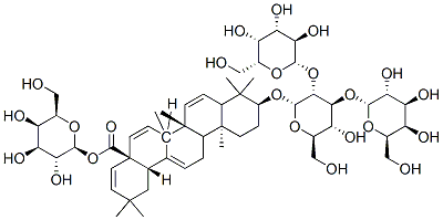 [(2S,3R,4S,5R,6R)-3,4,5-trihydroxy-6-(hydroxymethyl)oxan-2-yl] (4aS,6a S,6aS,6bR,10S,12aS,14bS)-10-[(2R,3R,4S,5R,6R)-5-hydroxy-6-(hydroxymeth yl)-3,4-bis[[(2S,3R,4S,5R,6R)-3,4,5-trihydroxy-6-(hydroxymethyl)oxan-2 -yl]oxy]oxan-2-yl]oxy-2,2,6a,6b,9,9,12a-heptamethyl-1,3,4,5,6,6a,7,8,8 a,10,11,12,13,14b-tetradecahydropicene-4a-carboxylate Struktur