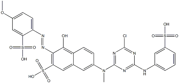 7-[[4-chloro-6-[(3-sulphophenyl)amino]-1,3,5-triazin-2-yl]methylamino]-4-hydroxy-3-[(4-methoxy-2-sulphophenyl)azo]naphthalene-2-sulphonic acid  Struktur