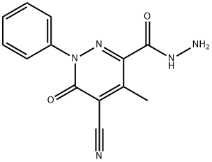 5-Cyano-4-methyl-6-oxo-1-phenyl-1,6-dihydro-3-pyridazinecarbohydrazide Struktur