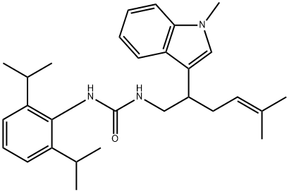 3-(2,6-dipropan-2-ylphenyl)-1-[5-methyl-2-(1-methylindol-3-yl)hex-4-en yl]urea Struktur