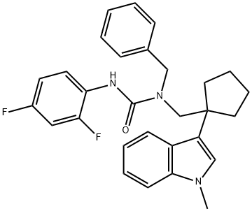 1-benzyl-3-(2,4-difluorophenyl)-1-[[1-(1-methylindol-3-yl)cyclopentyl] methyl]urea Struktur