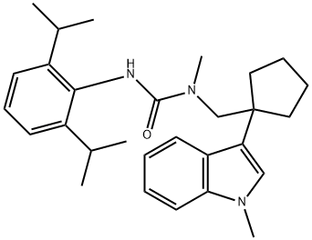 3-(2,6-dipropan-2-ylphenyl)-1-methyl-1-[[1-(1-methylindol-3-yl)cyclope ntyl]methyl]urea Struktur