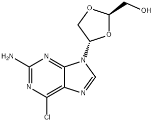 4-(2-amino-6-chloro-9H-purin-9-yl)-1,3-dioxolane-2-methanol Struktur