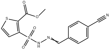 2-Thiophenecarboxylic acid, 3-((((4-cyanophenyl)methylene)hydrazino)su lfonyl)-, methyl ester Struktur