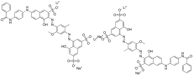 2,7-Naphthalenedisulfonic acid, 4-4-6-4-(benzoylamino)phenylamino-1-hydroxy-3-sulfo-2-naphthalenylazo-5-methoxy-2-methylphenylazo-5-hydroxy-, lithium sodium salt Struktur